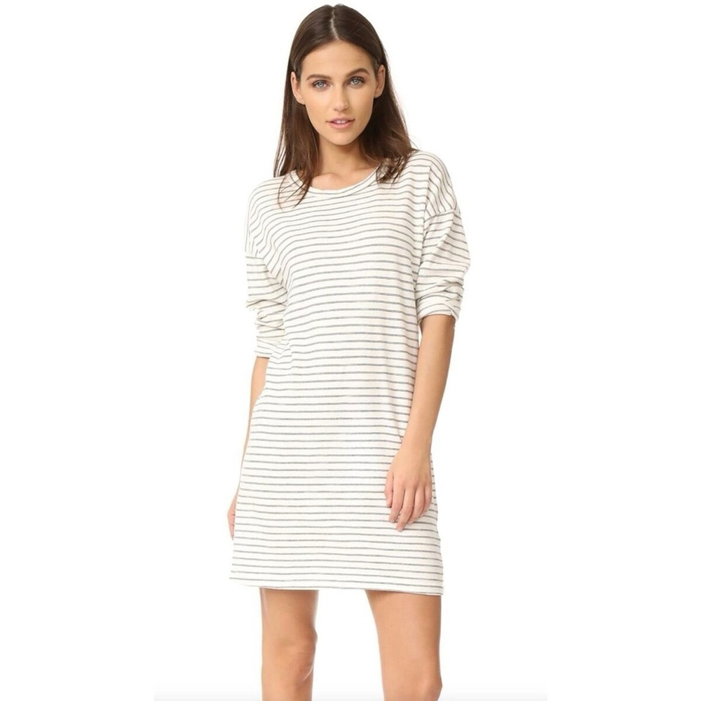 Current Elliott The Painter Tee Long Sleeve Cotton Dress Striped Cream XS (0)